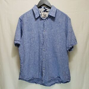 Report Collection Short Sleeve Linen Blend Shirt Blue Breathable Comfort Size XL